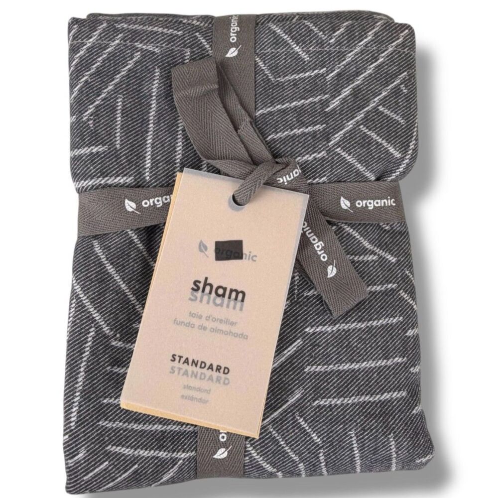 West Elm Flannel Tossed Lines Standard Sham Charcoal Recycled Cotton NEW